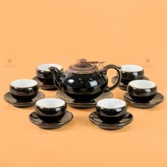 Bộ Ấm Chén Búp Sen Nâu Kẻ Vàng