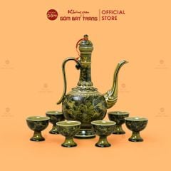 Bộ Bình Rượu Vẽ Tay Hoa Phù Dung Cổ